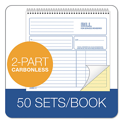 TOPS Bill for Services Rendered Book, Two-Part Carbonless, 8.5 x 7.75, 50 Forms Total (TOP4133)