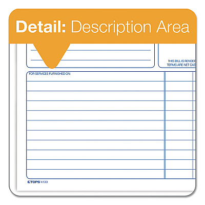 TOPS Bill for Services Rendered Book, Two-Part Carbonless, 8.5 x 7.75, 50 Forms Total (TOP4133)