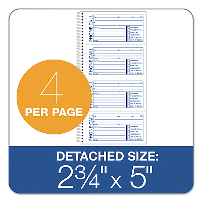 TOPS Second Nature Phone Call Book, Two-Part Carbonless, 5 x 2.75, 4 Forms/Sheet, 400 Forms Total (TOP74620)