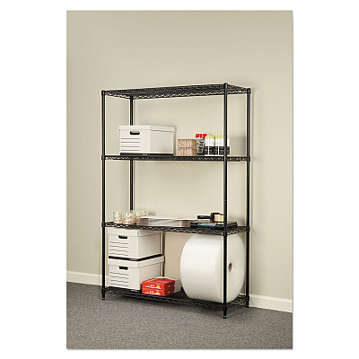 Alera NSF Certified Industrial Four-Shelf Wire Shelving Kit, 48w x 18d x 72h, Black (ALESW504818BL)