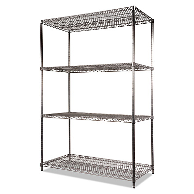 Alera Wire Shelving Starter Kit, Four-Shelf, 48w x 24d x 72h, Black Anthracite (ALESW504824BA)