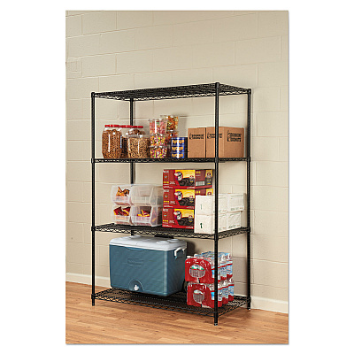 Alera NSF Certified Industrial Four-Shelf Wire Shelving Kit, 48w x 24d x 72h, Black (ALESW504824BL)