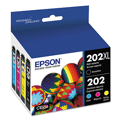 Epson T202XL-BCS (202XL) Claria High-Yield Ink, 550/165 Page-Yield, Cyan/Magenta/Yellow