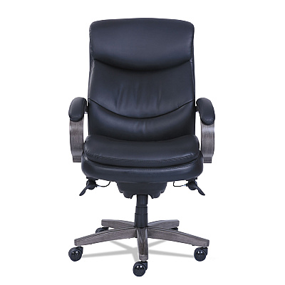 La-Z-Boy Woodbury High-Back Executive Chair, Supports Up to 300 lb, 20.25" to 23.25" Seat Height, Black Seat/Back, Weathered Gray Base (LZB48962A)