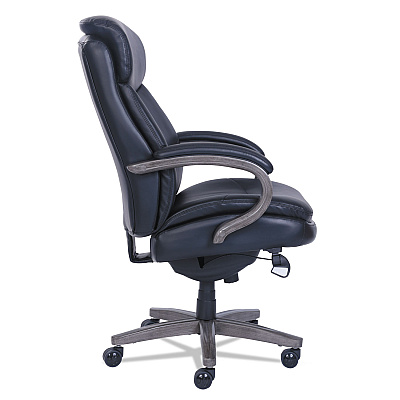 La-Z-Boy Woodbury High-Back Executive Chair, Supports Up to 300 lb, 20.25" to 23.25" Seat Height, Black Seat/Back, Weathered Gray Base (LZB48962A)