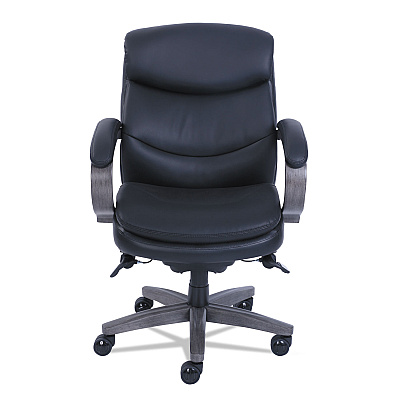 La-Z-Boy Woodbury Mid-Back Executive Chair, Supports Up to 300 lb, 18.75" to 21.75" Seat Height, Black Seat/Back, Weathered Gray Base (LZB48963A)