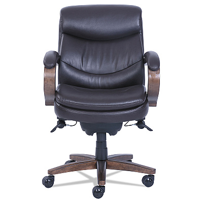 La-Z-Boy Woodbury Mid-Back Executive Chair, Supports Up to 300 lb, 18.75" to 21.75" Seat Height, Brown Seat/Back, Weathered Sand Base (LZB48963B)