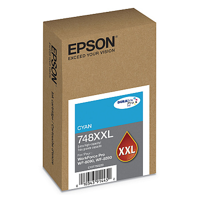 Epson T748XXL220 (748XXL) DURABrite Pro Extra High-Yield Ink, 7000 Page-Yield, Cyan