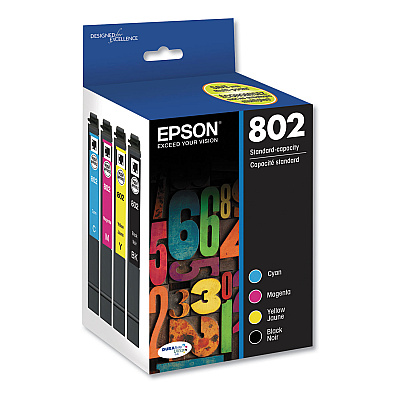 Epson T802120-BCS (802) DURABrite Ultra Ink, 650/900 Page-Yield, Black/Cyan/Magenta/Yellow