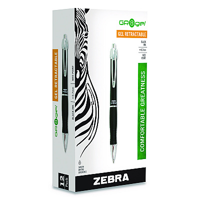 Zebra Sarasa Dry X10 Gel Pen, Retractable, Medium 0.7 mm, Black Ink, Black/Silver Barrel, 12/Pack (ZEB42610)