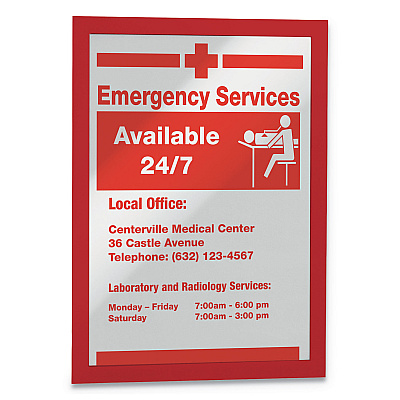 Durable DURAFRAME Sign Holder, 8.5 x 11, Red Frame, 2/Pack (DBL476803)