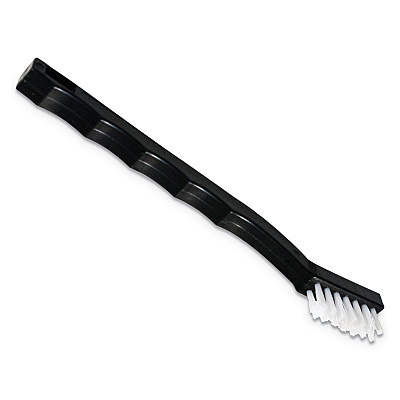 Carlisle Flo-Pac Utility Toothbrush Style Maintenance Brush, White Nylon Bristles, 7.25" Brush, 7" Black Polypropylene Handle (CFS4067400DZ)