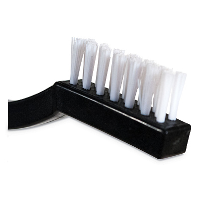 Carlisle Flo-Pac Utility Toothbrush Style Maintenance Brush, White Nylon Bristles, 7.25" Brush, 7" Black Polypropylene Handle (CFS4067400DZ)
