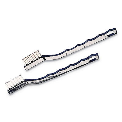 Carlisle Flo-Pac Utility Toothbrush Style Maintenance Brush, White Nylon Bristles, 7.25" Brush, 7" Black Polypropylene Handle (CFS4067400DZ)