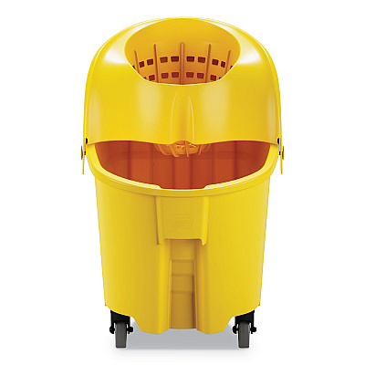 Rubbermaid Commercial WaveBrake Institution Bucket and Wringer Combos, Down-Press, 35 qt, Plastic, Yellow (RCPFG759088YEL)