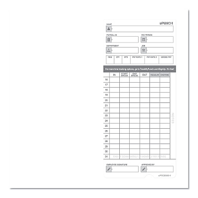 Time Clock Cards for uPunch HN2000/HN4000/HN4600, Two Sides, 7.5 x 3.5, 100/Pack (PPZHNTCL2100)