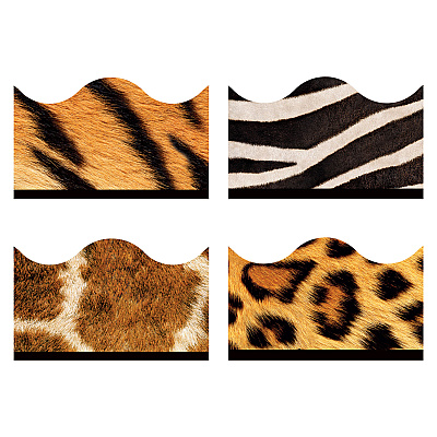TREND Terrific Trimmers Print Board Trim, 48-Piece Set, Assorted Animal Prints, 2.25" x 39", Assorted Colors (TEPT92917)