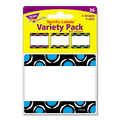 TREND Terrific Labels Name Tags, Dots Design, 3" x 2.5", Assorted Colors, 36/Pack (TEPT68901)