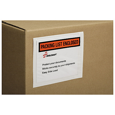 AbilityOne 8105016749014, SKILCRAFT Packing List Envelope, Top-Print Front: Packing List Enclosed, 4.5 x 5.5, White/Orange/Black, 100/PK