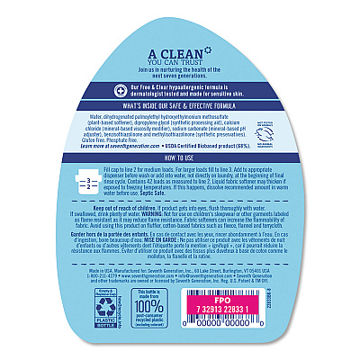 Seventh Generation Natural Liquid Fabric Softener, Free and Clear/Unscented 32 oz Bottle (SEV22833EA)