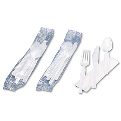 Dixie Wrapped Tableware/Napkin Packets, Fork/Knife/Spoon/Napkin, White, 250/Carton (DXECM26NC7)