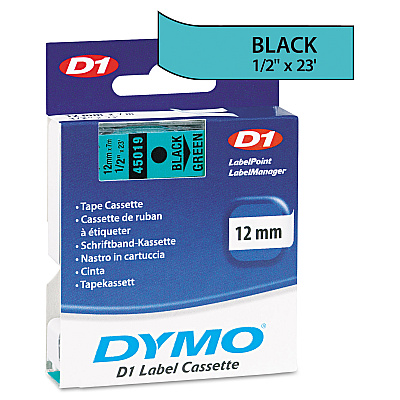 DYMO D1 High-Performance Polyester Removable Label Tape, 0.5" x 23 ft, Black on Green (DYM45019)