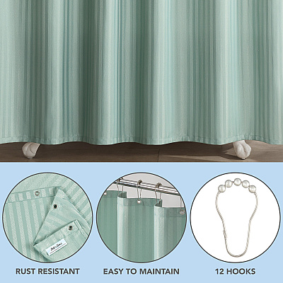 H&h Poly Shower Curtain Set 72x72 Damask Silt Green, Case Of 12 (SCSETD-7272-GR)