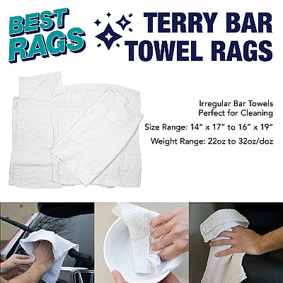W69 Bar Mop Terry Wipers White 25lb Box (N-W69-25)
