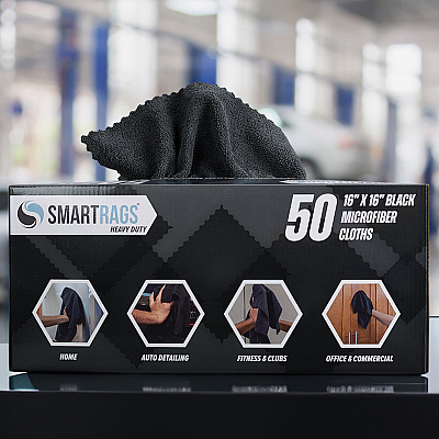 Smartrags Xl Microfiber 45 Gram 16x16 Black, Pack Of 50 (PNP-M930BK)