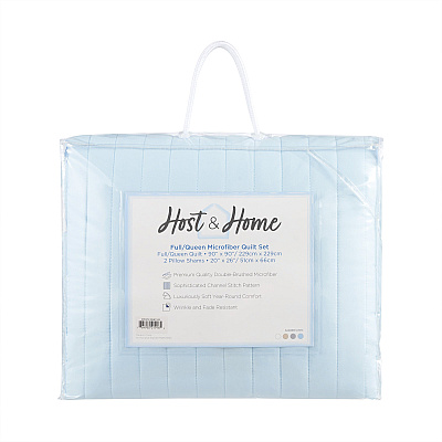 Host & Home Brushed Microfiber Quilt Set King Light Blue, Case Of 4 (MFQT-KSET-LB)
