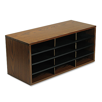 Fellowes Particle Board Desktop Sorter, 12 Compartments, 29 x 11.88 x 12.94, Medium Oak (FEL25400)