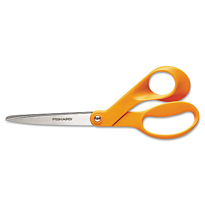 Fiskars Home and Office Scissors, 8" Long, 3.5" Cut Length, Offset Orange Handle (FSK1945101052)