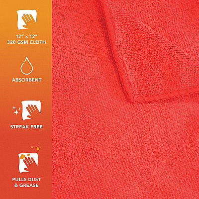 Smart Choice Microfiber Cloths 12x12 30gm Red, Pack Of 12 (PNP915112R)