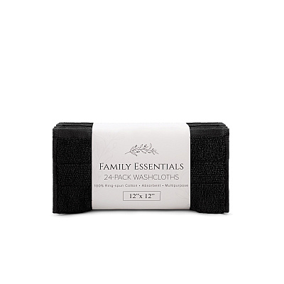 Family Essentials Washcloths 24pk Black, Case Of 144 (FEWC-24PK-BK)
