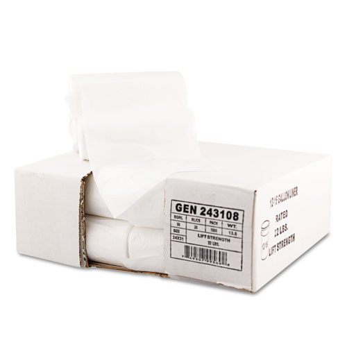 GEN High Density Can Liners, 16 gal, 7 microns, 24" x 31", Natural, 50 Bags/Roll, 20 Rolls/Carton (243108)