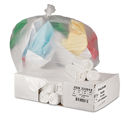 General Supply High-Density Can Liners, 33 gal, 9 mic, 33" x 39", Natural, Perforated Roll, 25 Bags/Roll, 20 Rolls/Carton (GEN333912)