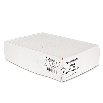 General Supply High-Density Can Liners, 33 gal, 9 mic, 33" x 39", Natural, Perforated Roll, 25 Bags/Roll, 20 Rolls/Carton (GEN333912)