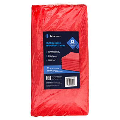 Microfiber Cloth 260 Gsm 16x16 Half-fold Red 12 Bg 15 Bg Cs, Pack Of 12 (MFC2601616RD)