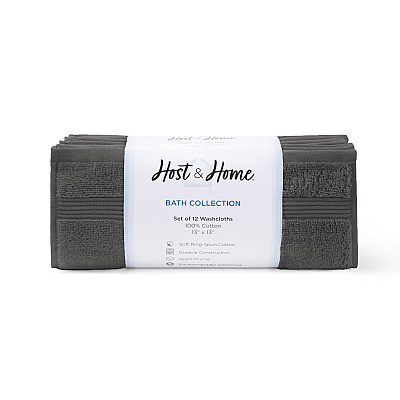 Host & Home Washcloth 13x13 Dark Grey, Pack Of 12 (P-WC-HH-1313-DG)