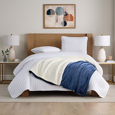 Host & Home Plush To Sherpa Bed Blanket King Navy, Case Of 4 (BLKT-PF-10490-NV)