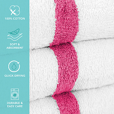 Power Gym Bath Towel 22x44 Pink Stripe, Pack Of 6 (PNP-PWR-2244-6PKCS)