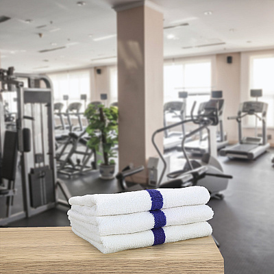 Power Gym Hand Towel 16x27 Blue Stripe, Case Of 120 (PWR-1627-3BCS-CS)