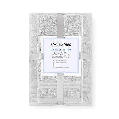 Host & Home 6pc Bath Towel Set Light Grey, Case Of 6 Sets (BSET-HH-LGY-CS)