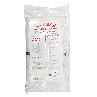 Qwick Wick Bar Mop Towel 30oz Black Stripe, Pack Of 12 (P-N030-W65BLK-5DZ)