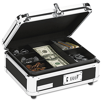 Vaultz Locking Cast Box with Tumbler Lock, 10 x 8.75 x 5, Plastic; Steel, Black and Chrome (IDEVZ01002)