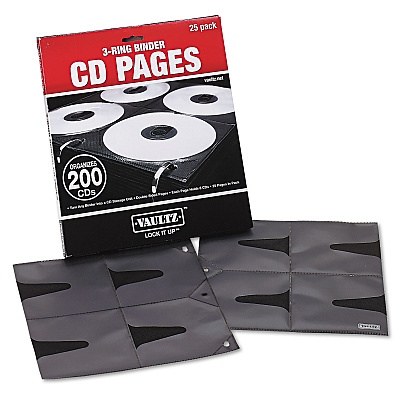 Vaultz Two-Sided CD Refill Pages for Three-Ring Binder, 8 Disc Capacity, Clear/Black, 25/Pack (IDEVZ01401)