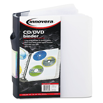 Innovera CD/DVD Three-Ring Refillable Binder, Holds 90 Discs, Midnight Blue/Clear (IVR39300)
