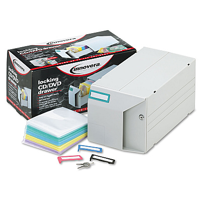 Innovera CD/DVD Storage Drawer, Holds 150 Discs, Light Gray (IVR39501)
