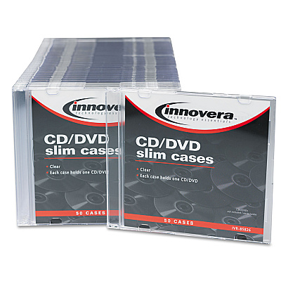 Innovera CD/DVD Slim Jewel Cases, Clear/Black, 50/Pack (IVR85826)