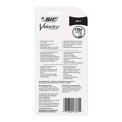 BIC Velocity Max Pencil, 0.5 mm, HB (#2), Black Lead, Gray Barrel, 2/Pack (BICMPMX5P21)